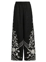 Seamed Embroidered Linen Pants