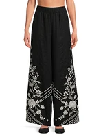 Seamed Embroidered Linen Pants