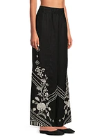 Seamed Embroidered Linen Pants