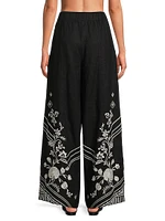 Seamed Embroidered Linen Pants