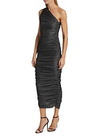 Shimmer Ruched Midi-Dress