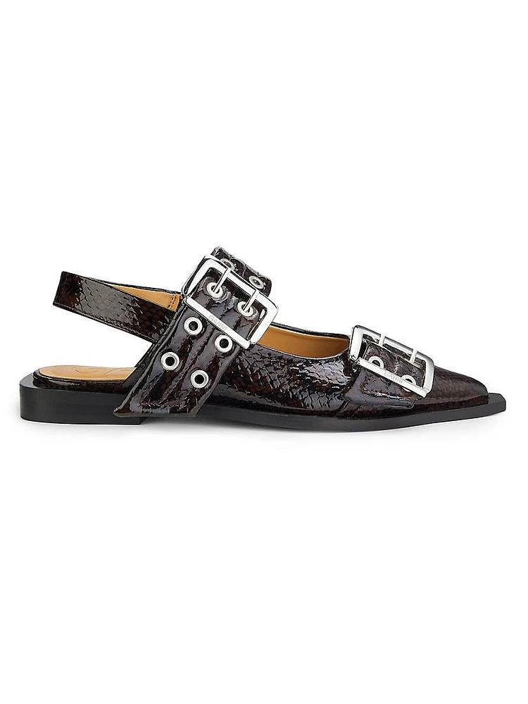 Embossed Buckle Ballerina Flats