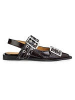 Embossed Buckle Ballerina Flats