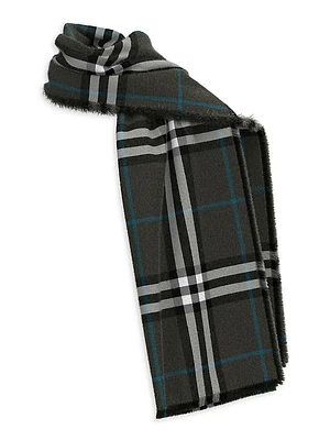 Frayed Check Silk Scarf