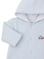 Baby's Embroidered Hooded Velour Footie