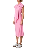 Crepe Ruched Waist Midi-Dress