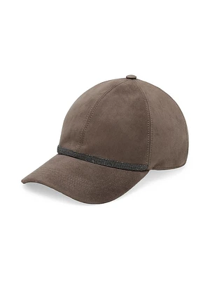 Suede Baseball Cap with Shiny Trim