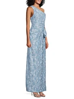 Textured Jacqaurd Column Gown