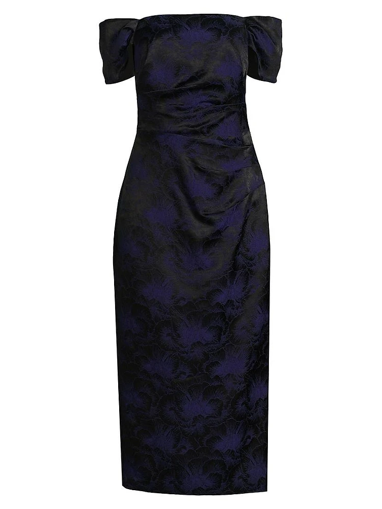 Floral Jacquard Off-The-Shoulder Cocktail Dress