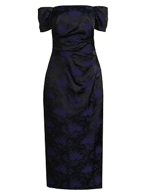 Floral Jacquard Off-The-Shoulder Cocktail Dress
