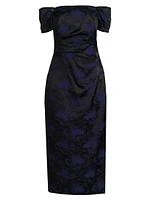 Floral Jacquard Off-The-Shoulder Cocktail Dress