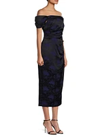 Floral Jacquard Off-The-Shoulder Cocktail Dress