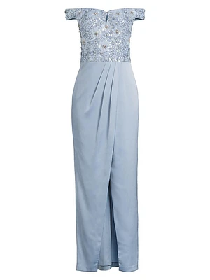Beaded Off-the-Shoulder Column Gown