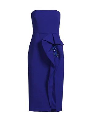 Strapless Bonded Crêpe Appliqué Cocktail Dress
