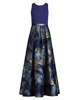 Floral Jacquard Sleeveless Ballgown