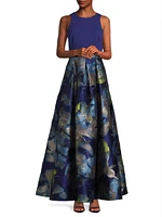 Floral Jacquard Sleeveless Ballgown