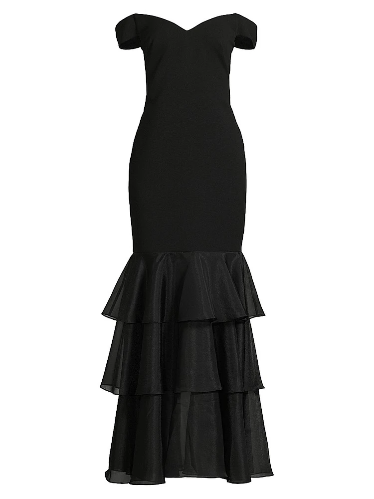 Bonded Crêpe Off-the-Shoulder Mermaid Gown
