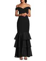 Bonded Crêpe Off-the-Shoulder Mermaid Gown