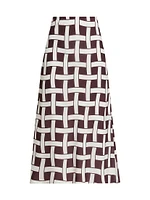 Heidi Basketweave-Print Midi-Skirt