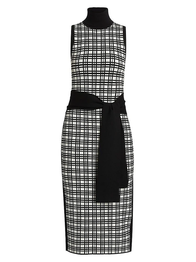 Peggy Windowpane Knit Sleeveless Midi-Dress