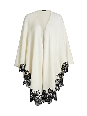 Lace-Trim Cashmere Knit Cape