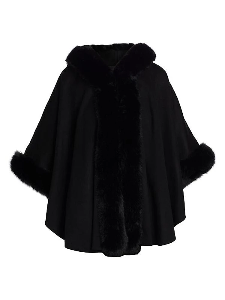 Whipstitch Faux-Fur Hooded Cape