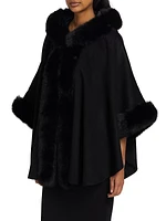 Whipstitch Faux-Fur Hooded Cape