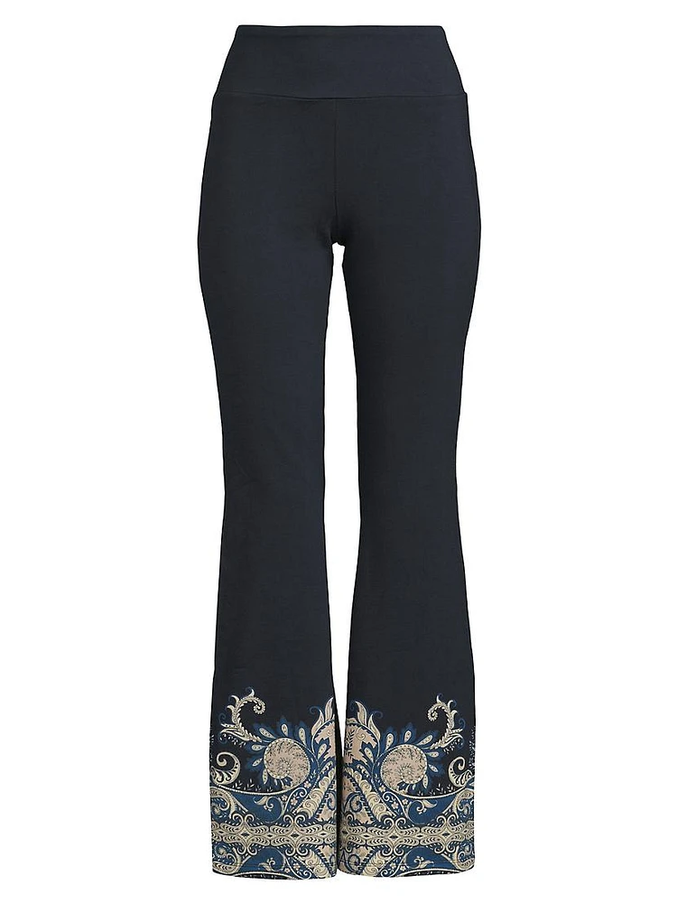 Roman Paisley High-Rise Flare Leggings
