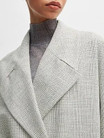 Double-Breasted Coat Checked Crepe with Partial Lining