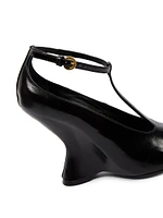 105MM Leather Wedge-Heel Pumps