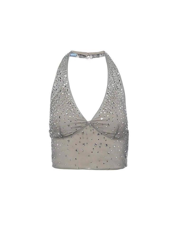 Crystal-Studded Tulle Top