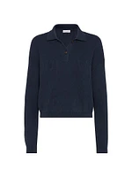 Cotton English Rib Polo Style Sweater with Monili