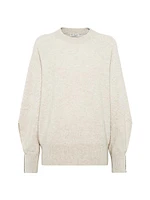 Cashmere English Rib Sweater with Shiny Cuff Details