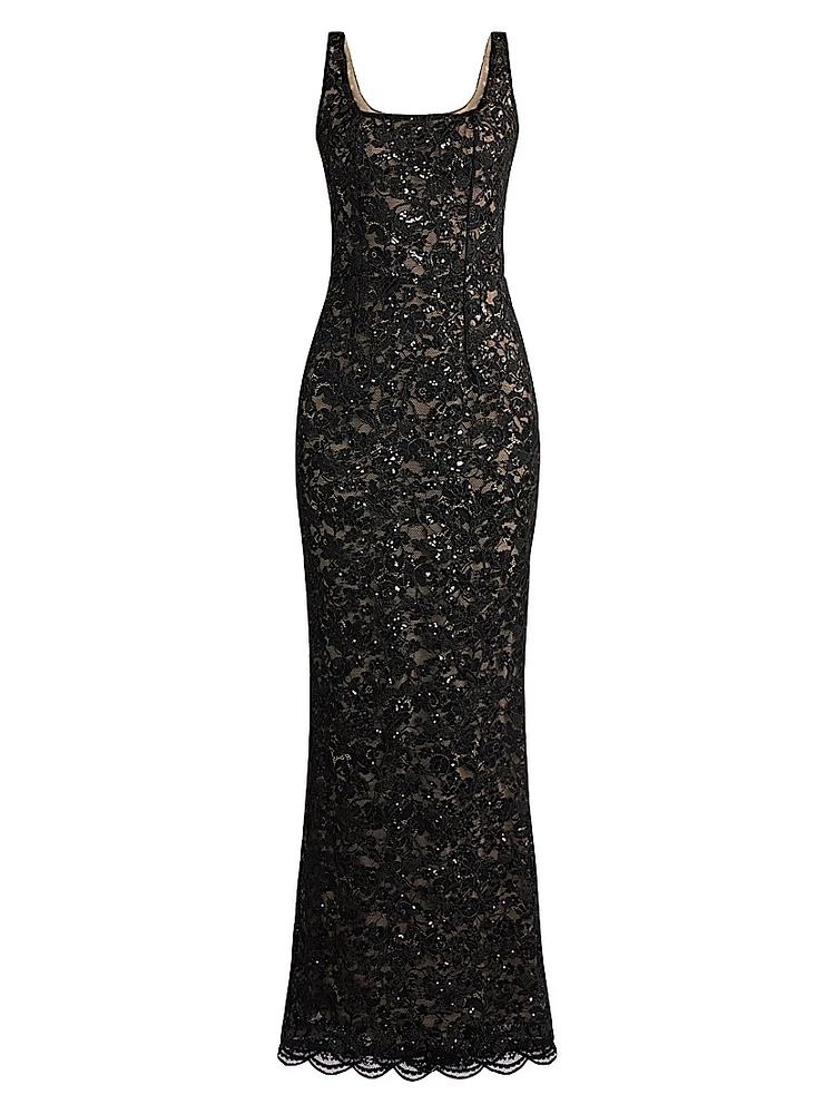 Lace & Sequin Fitted Gown