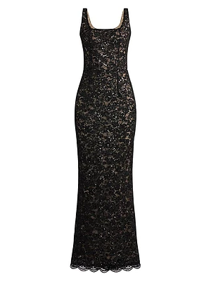 Lace & Sequin Fitted Gown