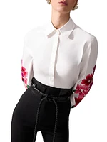 Embroidered Puff Sleeve Button-Front Shirt
