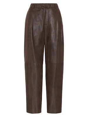 Wet Effect Suede Cropped Baggy Trousers