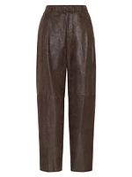 Wet Effect Suede Cropped Baggy Trousers