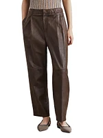 Wet Effect Suede Cropped Baggy Trousers