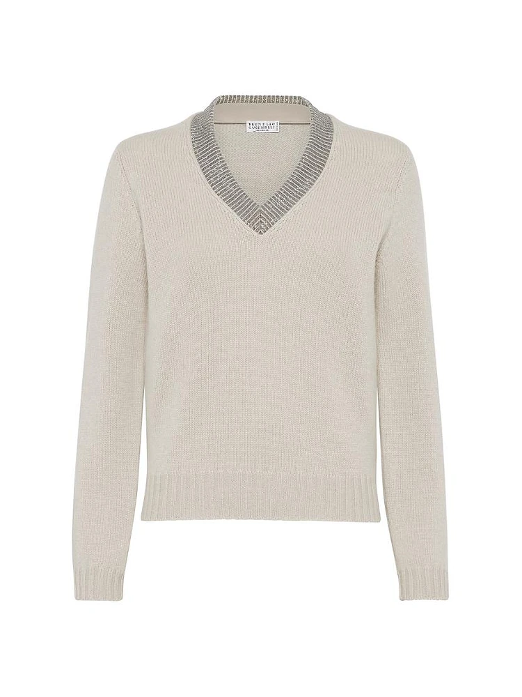 Cashmere Sweater with Precious Ribbed Neckline