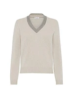 Cashmere Sweater with Precious Ribbed Neckline