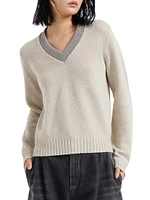 Cashmere Sweater with Precious Ribbed Neckline