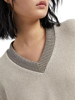 Cashmere Sweater with Precious Ribbed Neckline