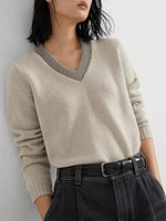 Cashmere Sweater with Precious Ribbed Neckline