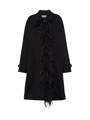 Single-Breasted Cashmere Coat with Feathers