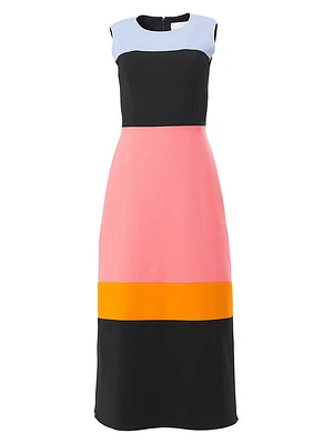 Colorblocked Crewneck Sleeveless Midi-Dress
