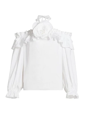 Flower Halter Neck Off-The-Shoulder Top