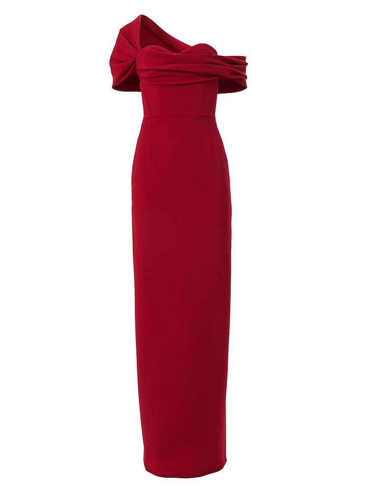 Draped Off-the-Shoulder Column Gown