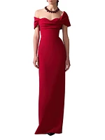 Draped Off-the-Shoulder Column Gown