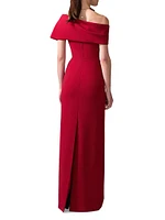 Draped Off-the-Shoulder Column Gown
